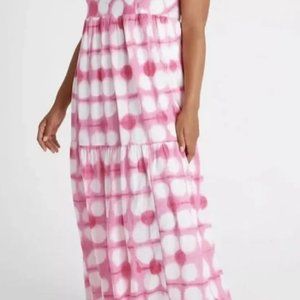Anthropologie Geneva Maxi V Neck Tank Dress Tie Dye Boho Pink Tiered Maeve 1X